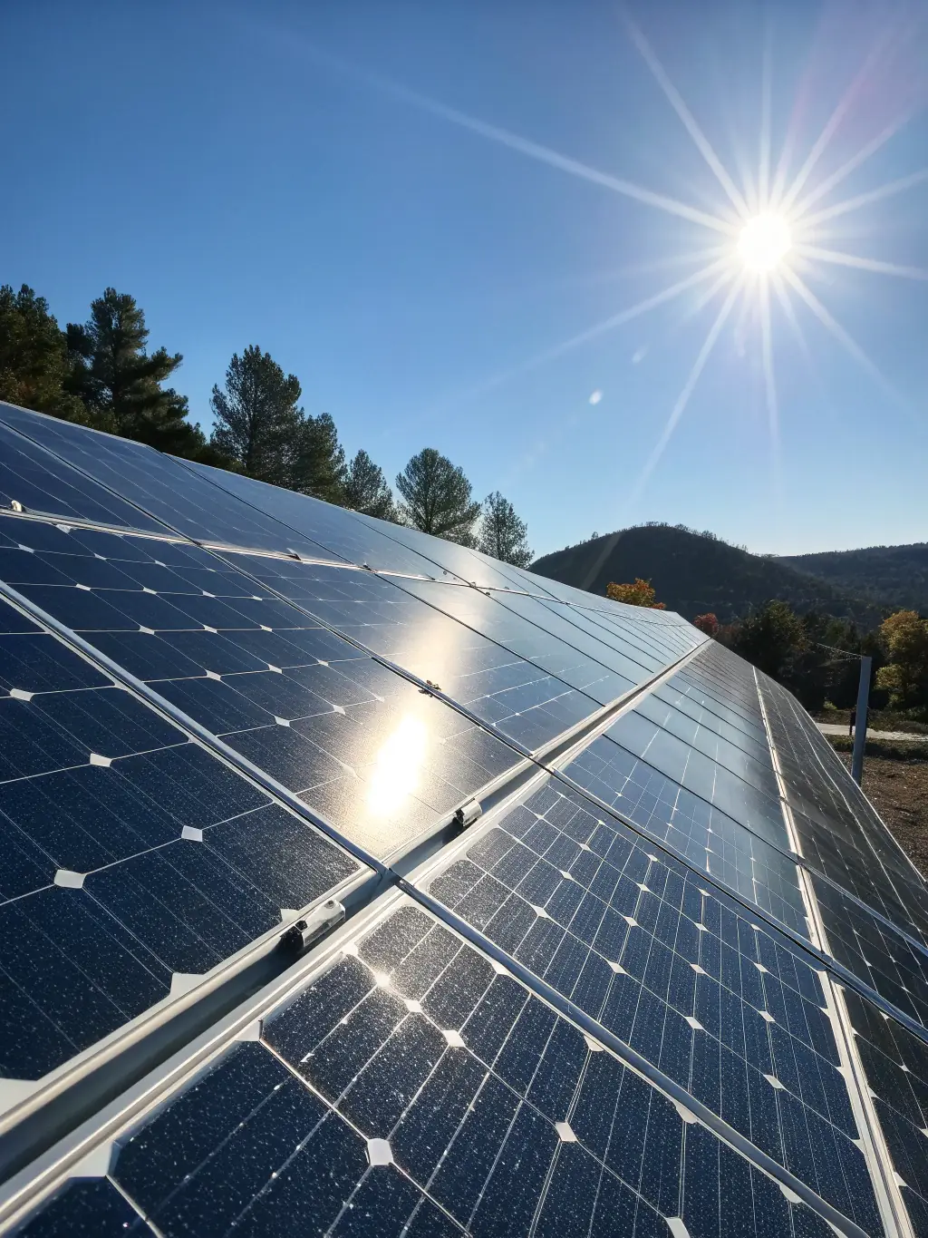 An image of a completed solar power plant, generating clean energy with a focus on sustainability and environmental responsibility.